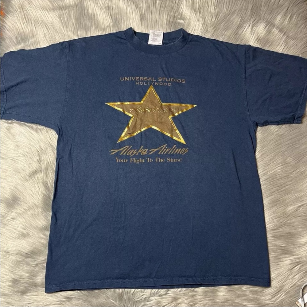 Vintage 90s Universal Studios Hollywood Alaska Airlines Star Blue Gold Star
